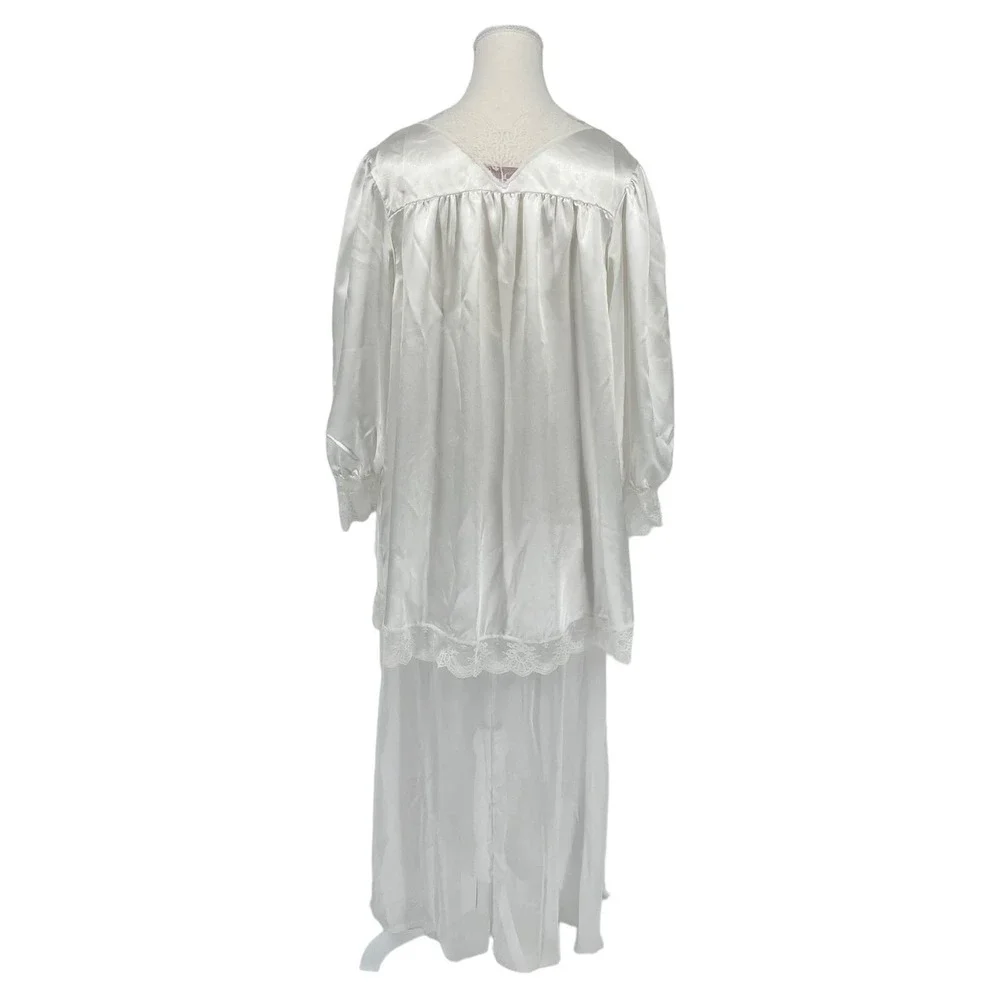 Vintage Nightgown & Robe Set Me 2 Sleepwear White ILGWU Women’s Large - Picture 3 of 16